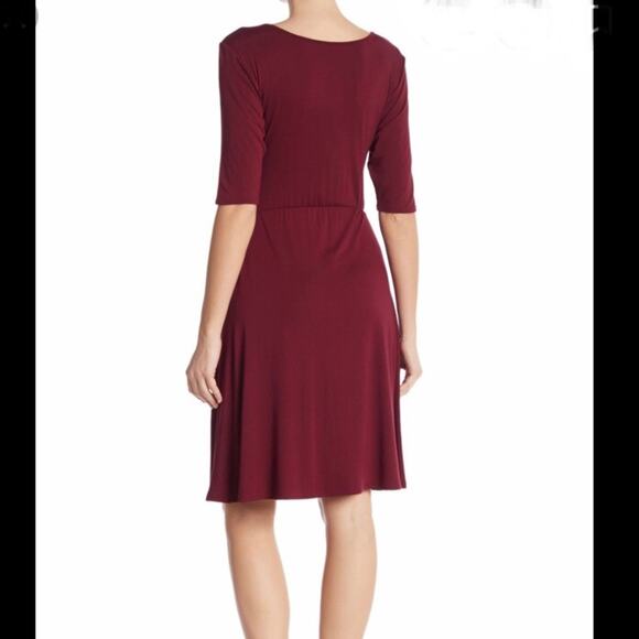 Burgundy knit midi dress tie front size large stretch knit jersey by Loveappella - Picture 2 of 7